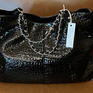 Elegant Black Croc-Embossed Chain Tote